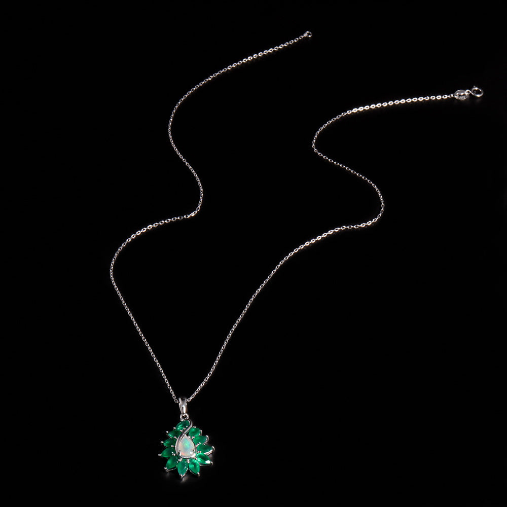 ‘Finley’ Pear Opal Agate Leaf Pendant – necklace full
