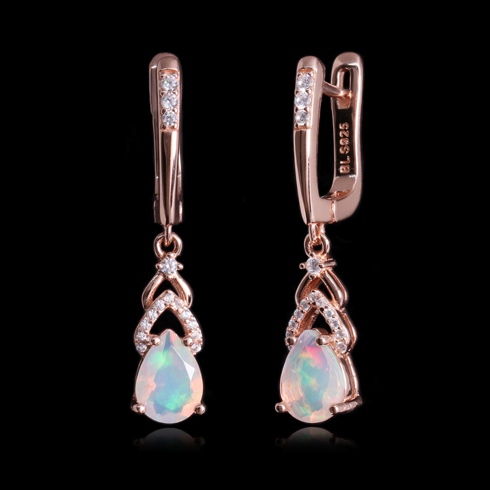 ‘Rose’ Pear Opal Chevron Drop Earrings