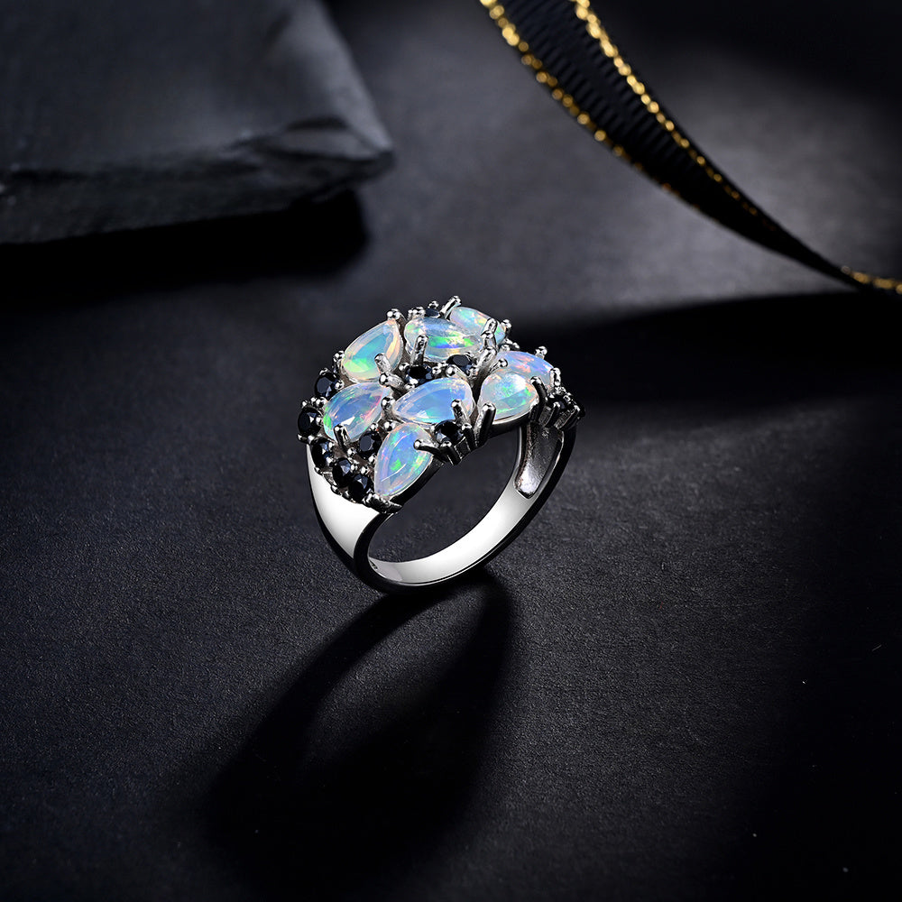 ‘Caroline’ Pear Opal Cluster Cocktail Ring – front angle