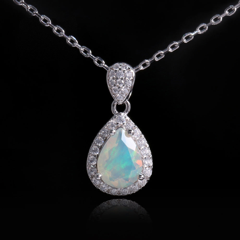 ‘Haven’ Pear Opal Halo Pendant
