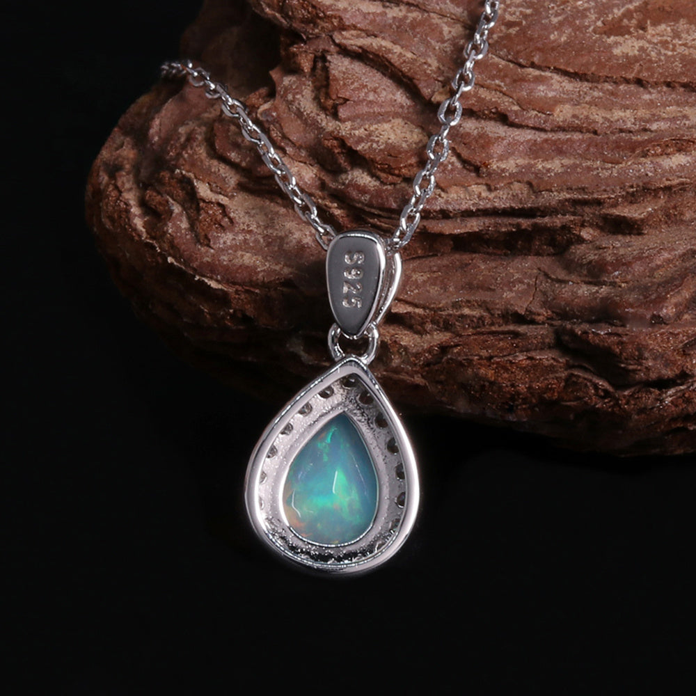 ‘Haven’ Pear Opal Halo Pendant – back view