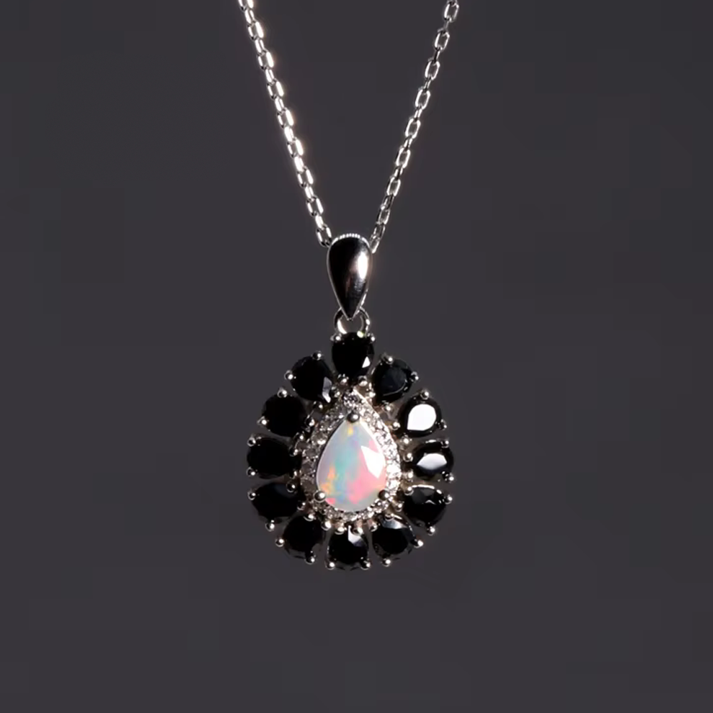 ‘Greta’ Pear Opal Spinel Halo Necklace