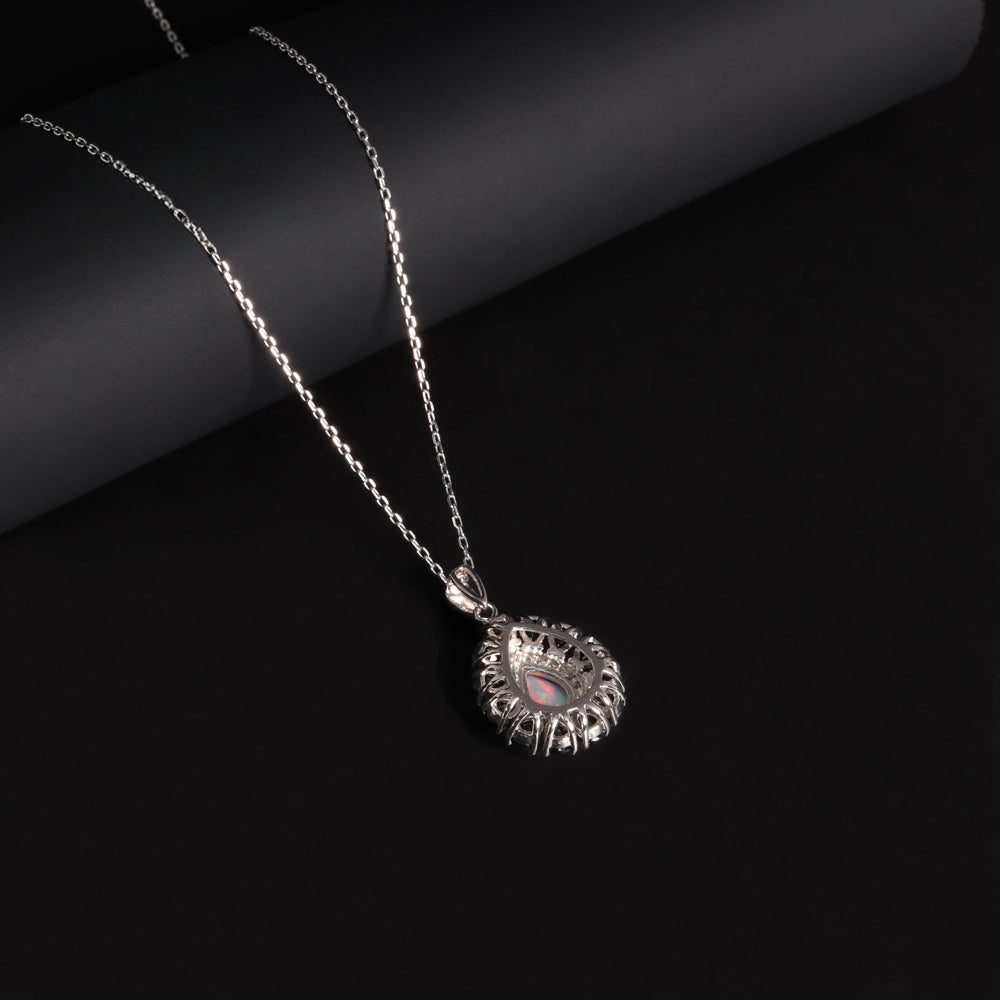 ‘Greta’ Pear Opal Spinel Halo Necklace – back view
