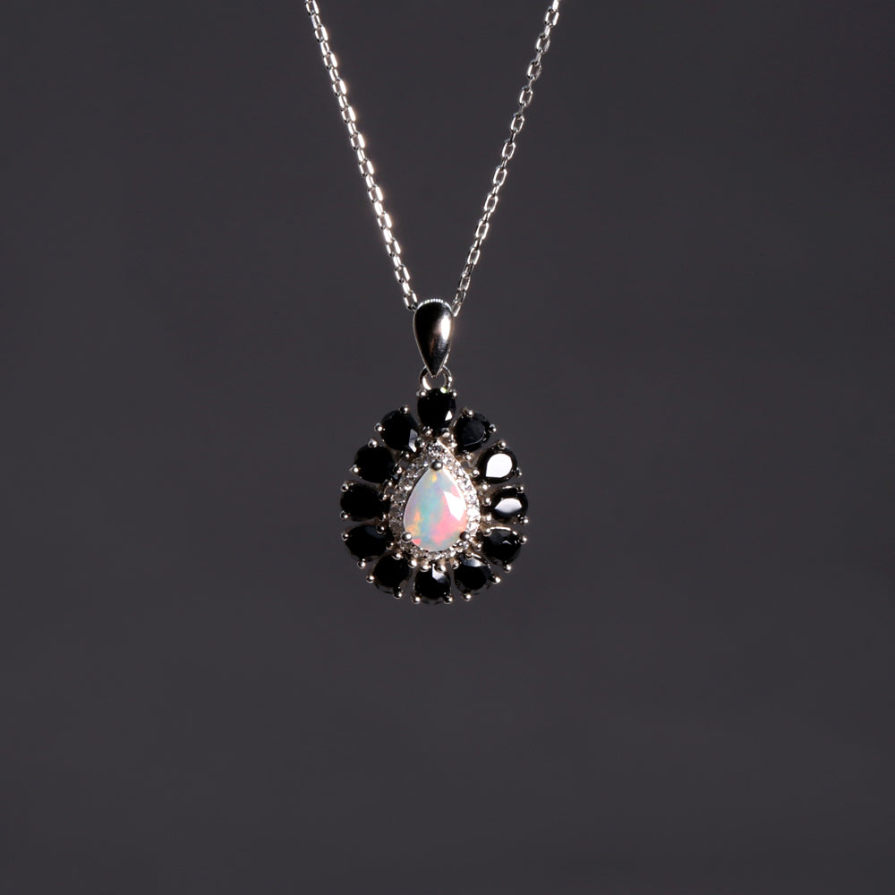 ‘Greta’ Pear Opal Spinel Halo Necklace – front