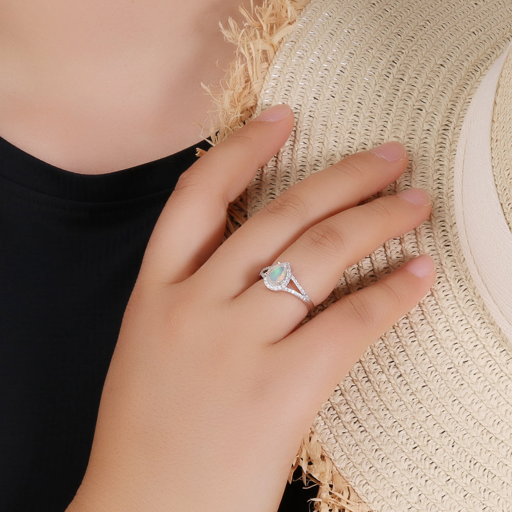 ‘Rory’ Pear Opal Split Shank Ring – on hand