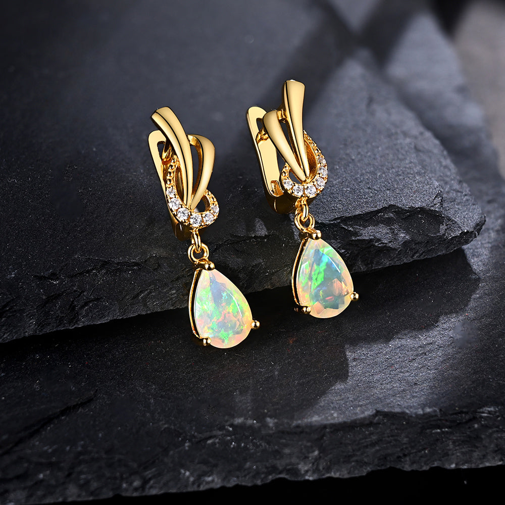 ‘Georgia’ Pear Opal Swirl Drop Earrings – on slate