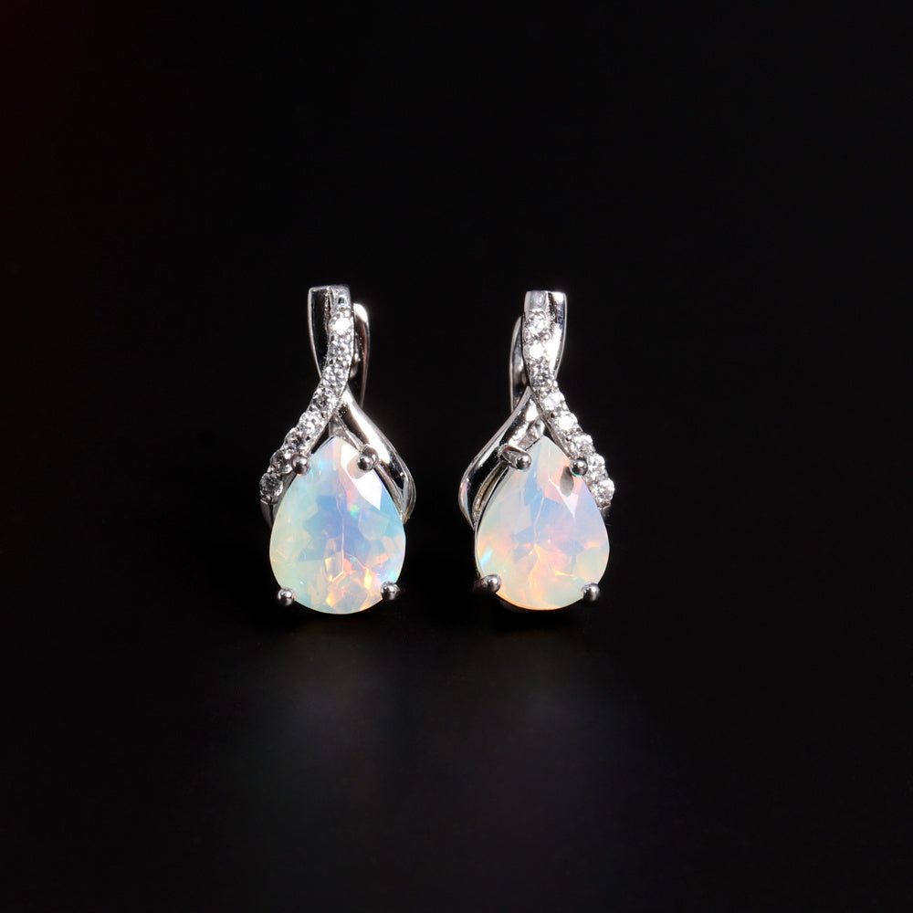 ‘Marnie’ Pear Opal Twist Leverback Earrings – pair front