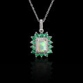 ‘Charlie’ Rectangle Opal Emerald Halo Pendant