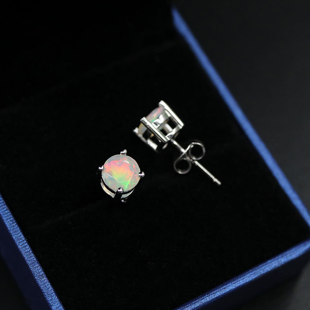 ‘Meg’ Round Faceted Opal Stud Earrings – in box