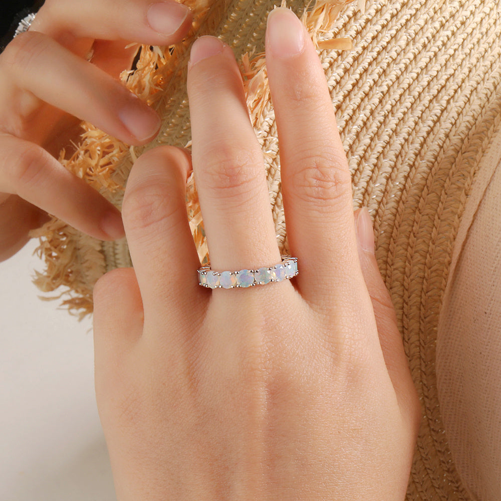 ‘June’ Round Opal Eternity Band Ring – on hand