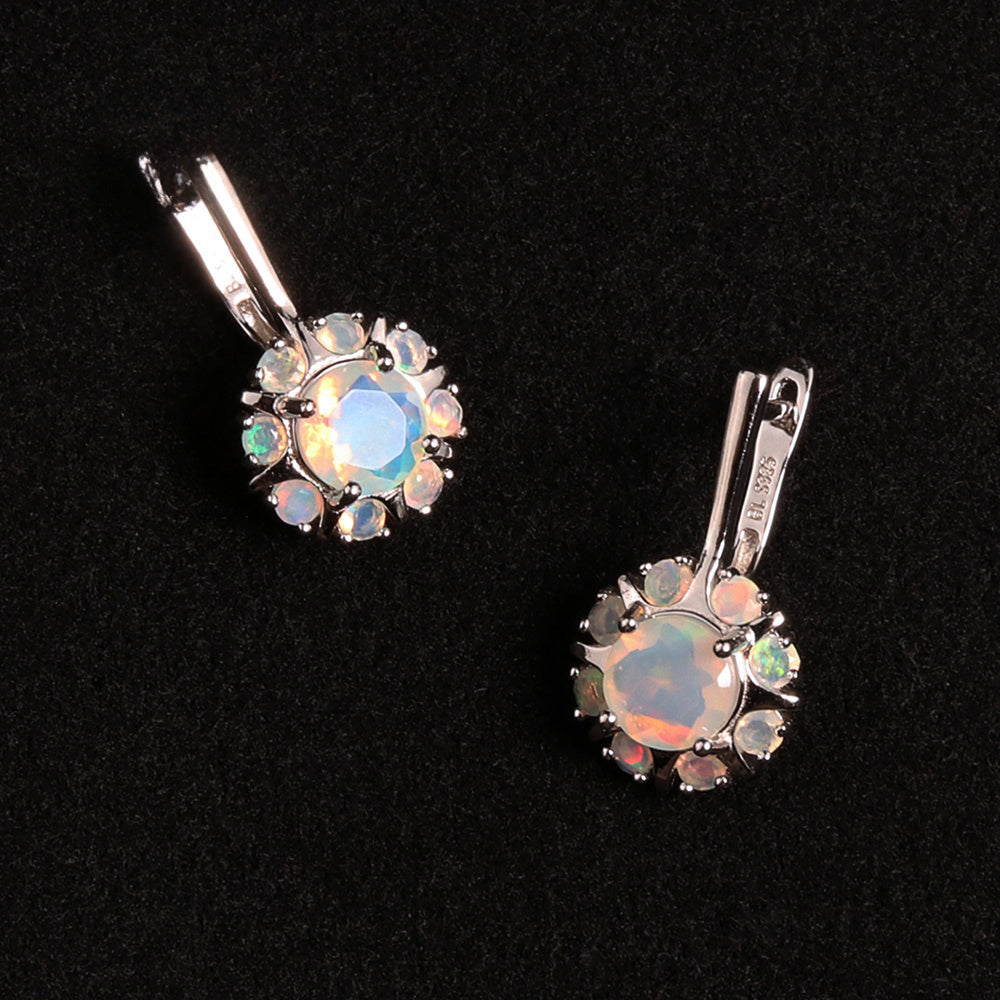 ‘Posy’ Round Opal Flower Cluster Earrings – diagonal view