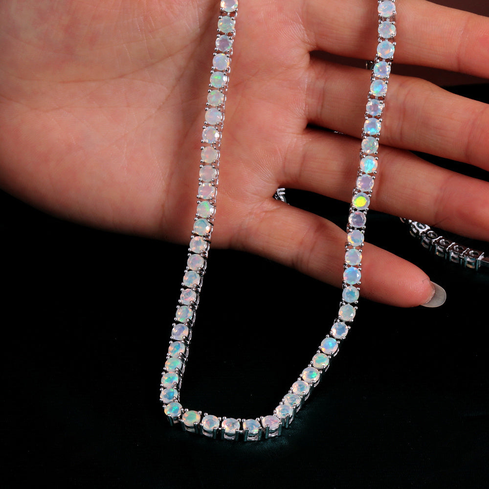 ‘Kimberley’ Round Opal Tennis Necklace – draped on hand