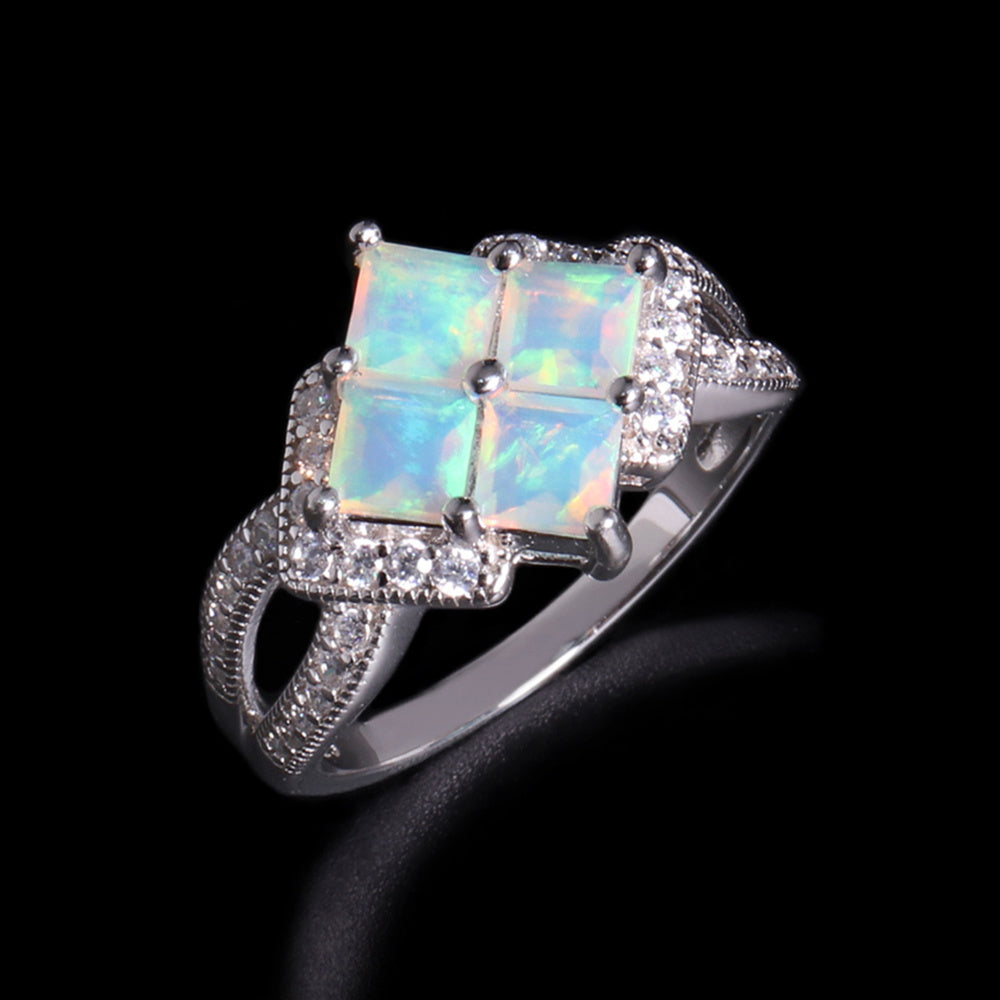 ‘Albany’ Square Opal Cluster Pave Ring