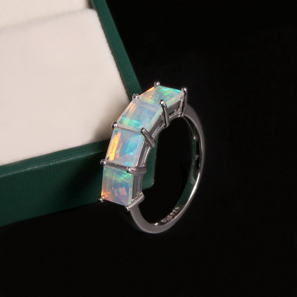 ‘Camden’ Square Opal Four Stone Ring – on green box