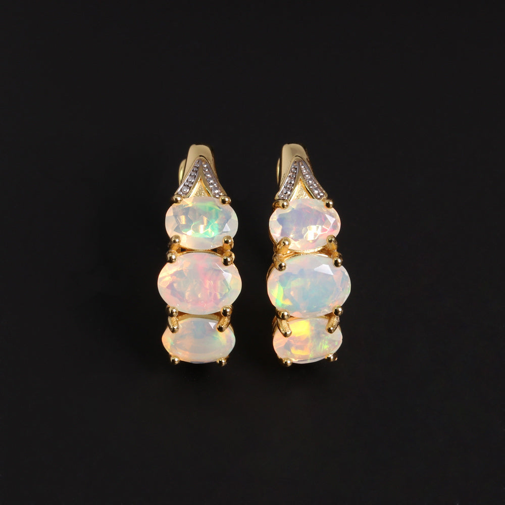 ‘Saffron’ Stacked Oval Opal Clip Earrings