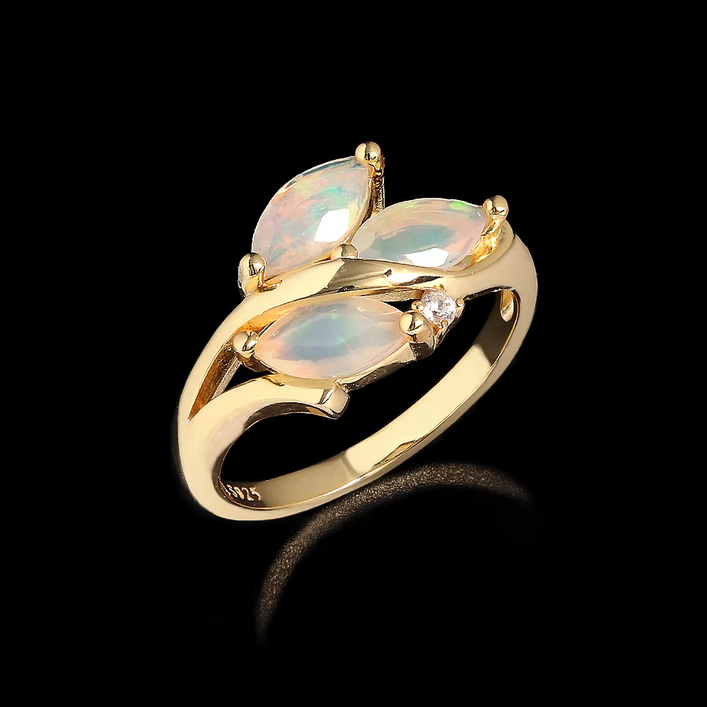 ‘Aspen’ Three Marquise Opal Leaf Ring