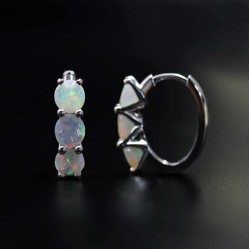 ‘Dottie’ Three Round Opal Huggie Earrings – open hoop side