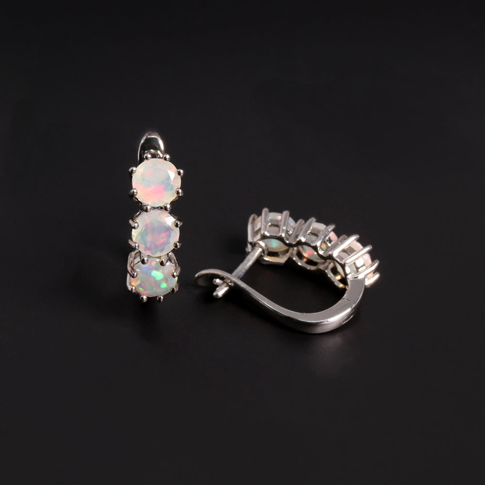 ‘Lettie’ Three Round Opal Leverback Earrings – front and lever