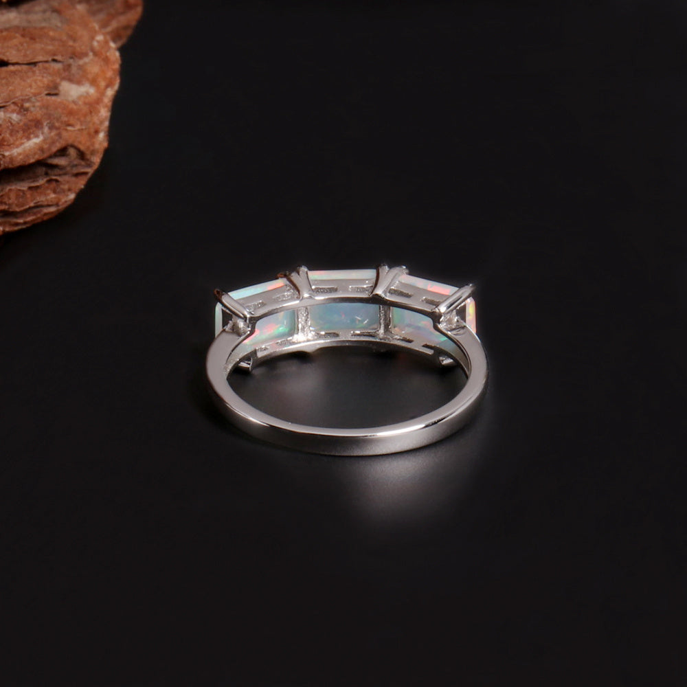 ‘Bronwyn’ Three Stone Octagon Opal Ring – front