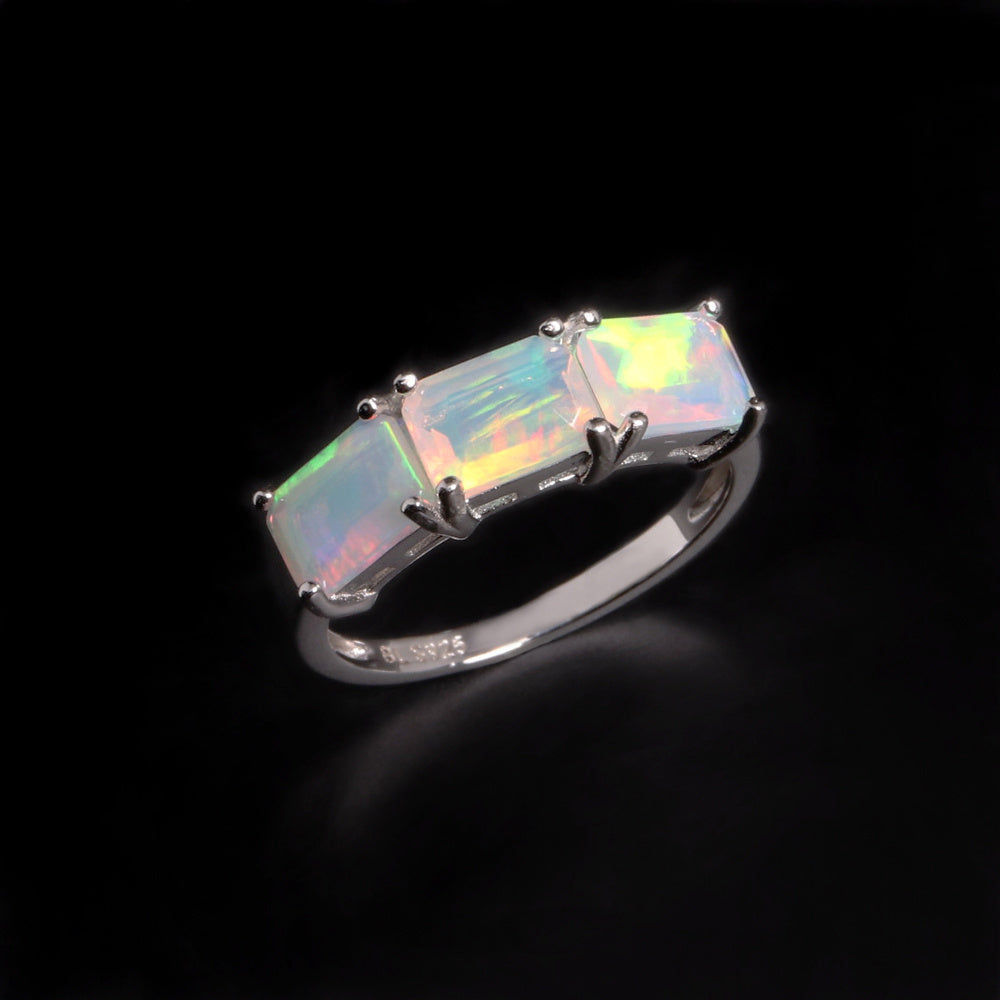‘Bronwyn’ Three Stone Octagon Opal Ring – angle view