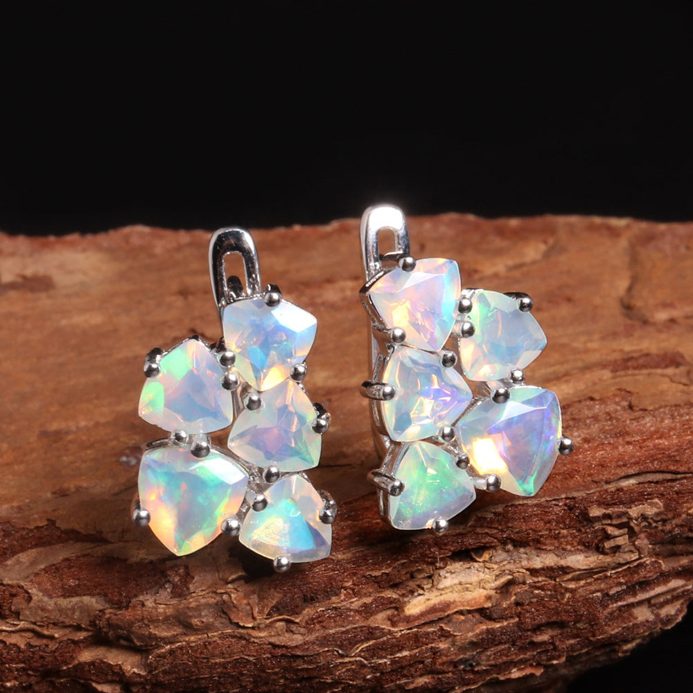 ‘Blair’ Trillion Opal Cluster Clip Earrings