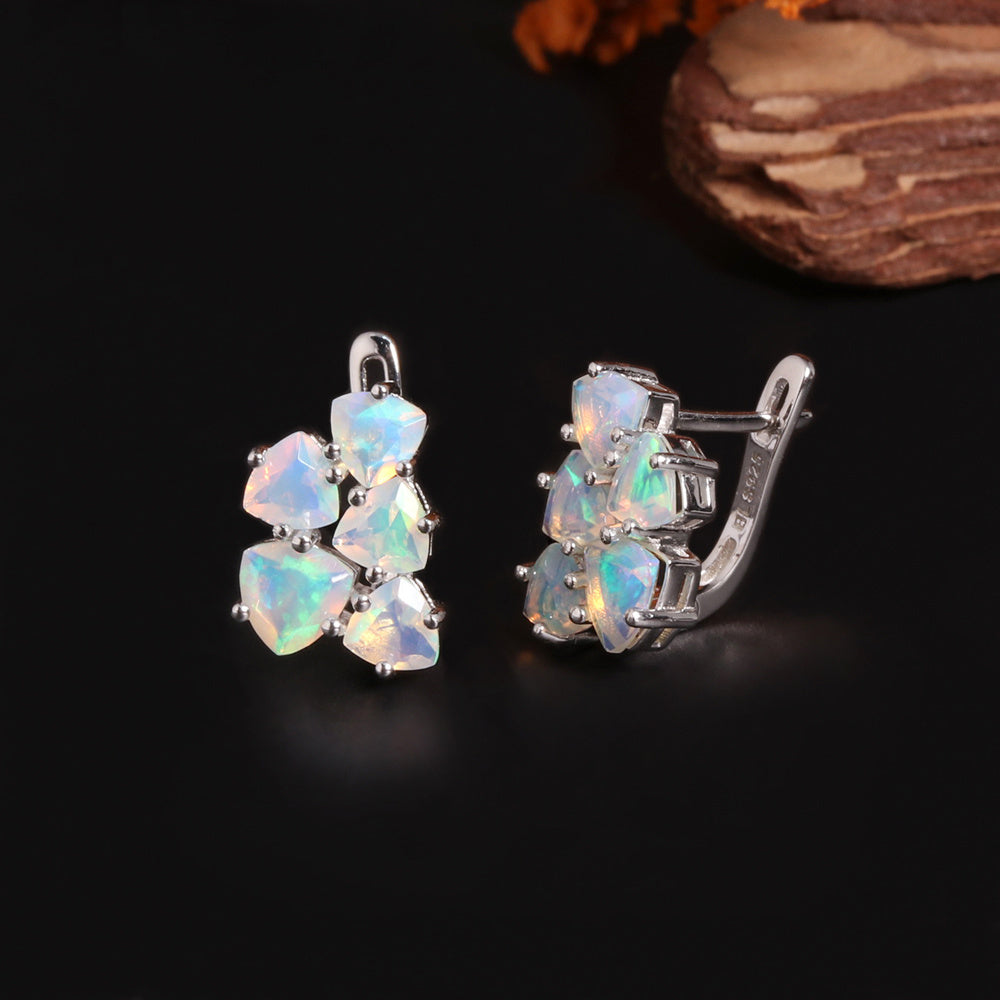 ‘Blair’ Trillion Opal Cluster Clip Earrings – front and side