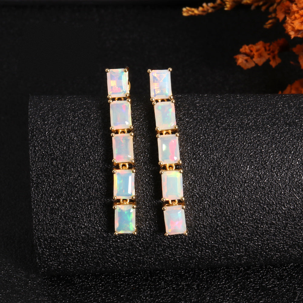 ‘Savannah’ Baguette Opal Line Drop Earrings