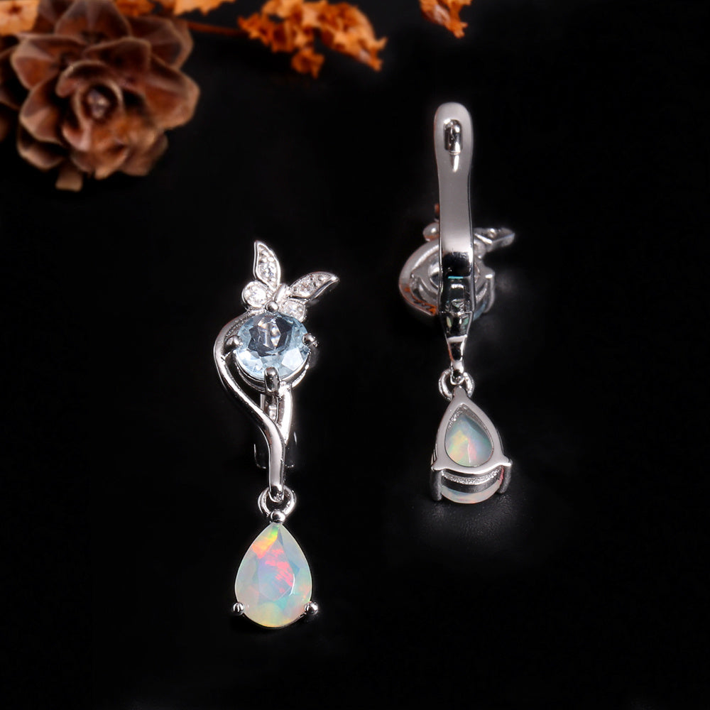 ‘Millie’ Butterfly Topaz Pear Opal Earrings – side view