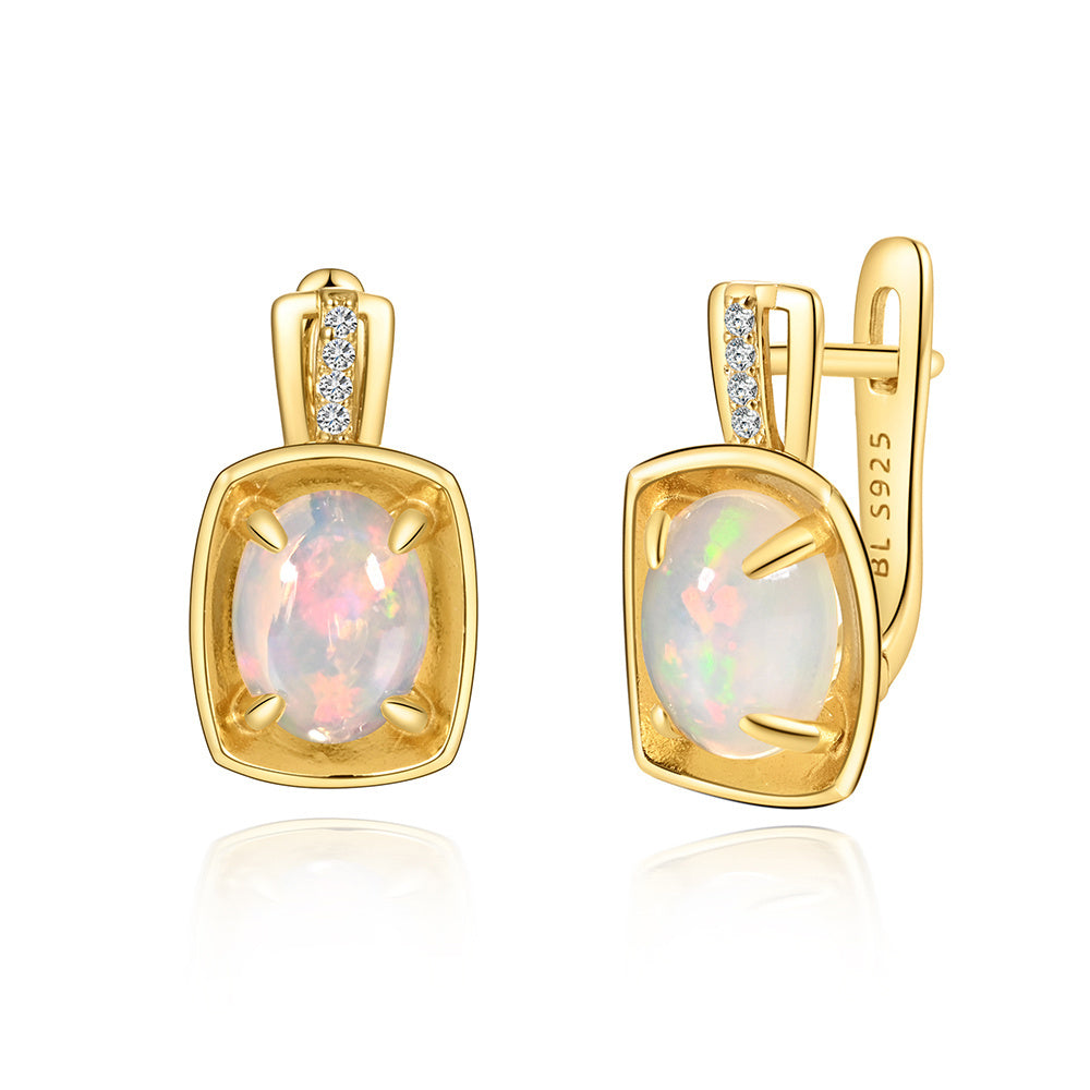 ‘Auburn’ Cushion Opal Bezel Clip Earrings