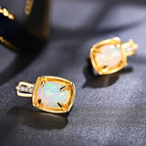 ‘Auburn’ Cushion Opal Bezel Clip Earrings – angle view