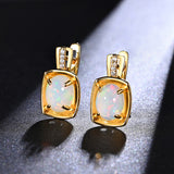 ‘Auburn’ Cushion Opal Bezel Clip Earrings – pair front