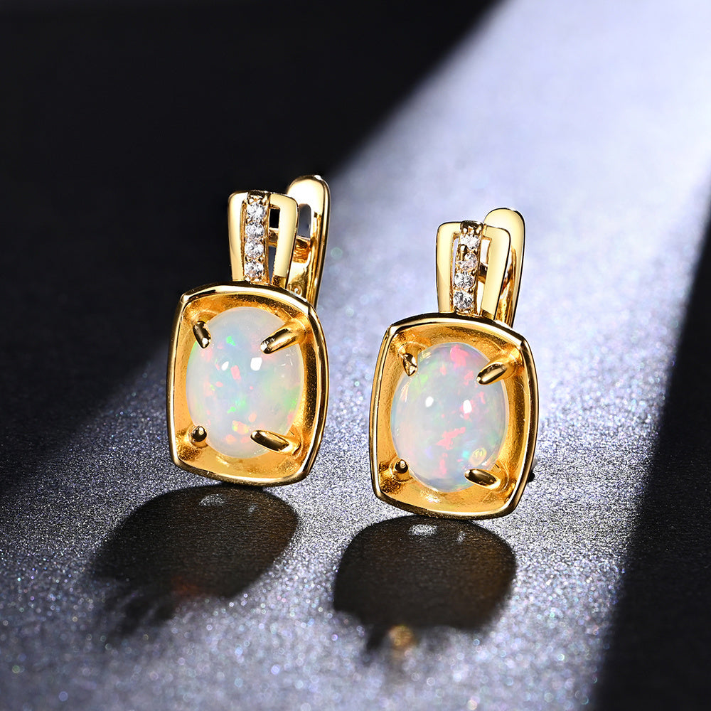 ‘Auburn’ Cushion Opal Bezel Clip Earrings – pair front