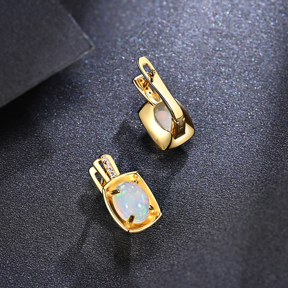 ‘Auburn’ Cushion Opal Bezel Clip Earrings – top view
