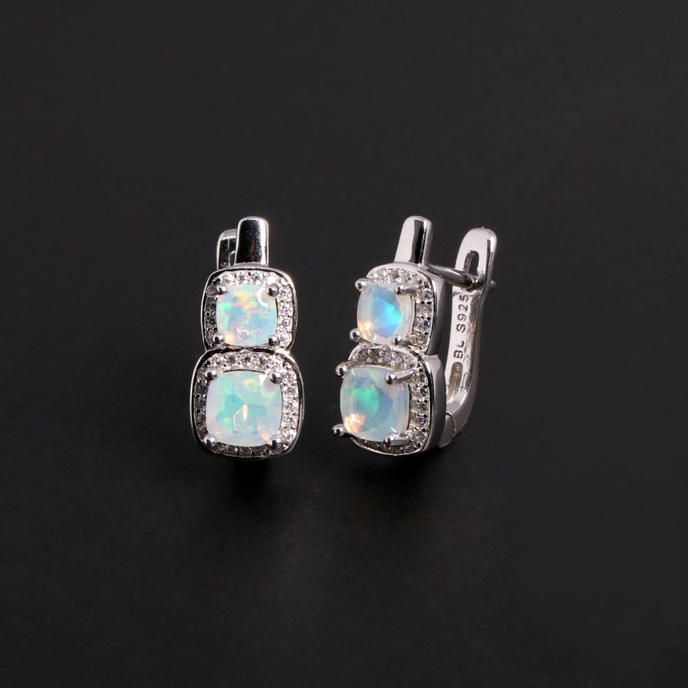 ‘Hadley’ Cushion Opal Double Halo Earrings