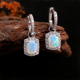 ‘Louise’ Cushion Opal Halo Hoop Earrings – on wood