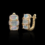 ‘Maggie’ Cushion Opal Three Stone Earrings – front and side