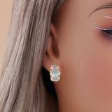 ‘Lottie’ Cushion Opal Three Stone Set – on ear