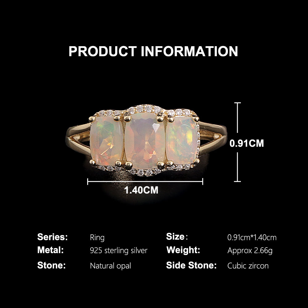 ‘Lottie’ Cushion Opal Three Stone Set – ring specs