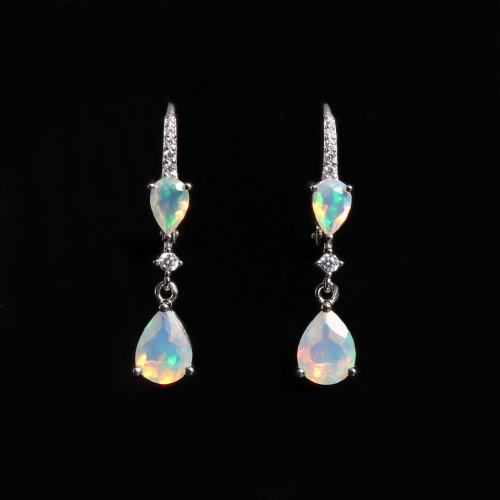 ‘Nevada’ Double Pear Opal Drop Earrings – front black