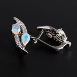 ‘Laguna’ Double Pear Opal Sweep Earrings – front and side
