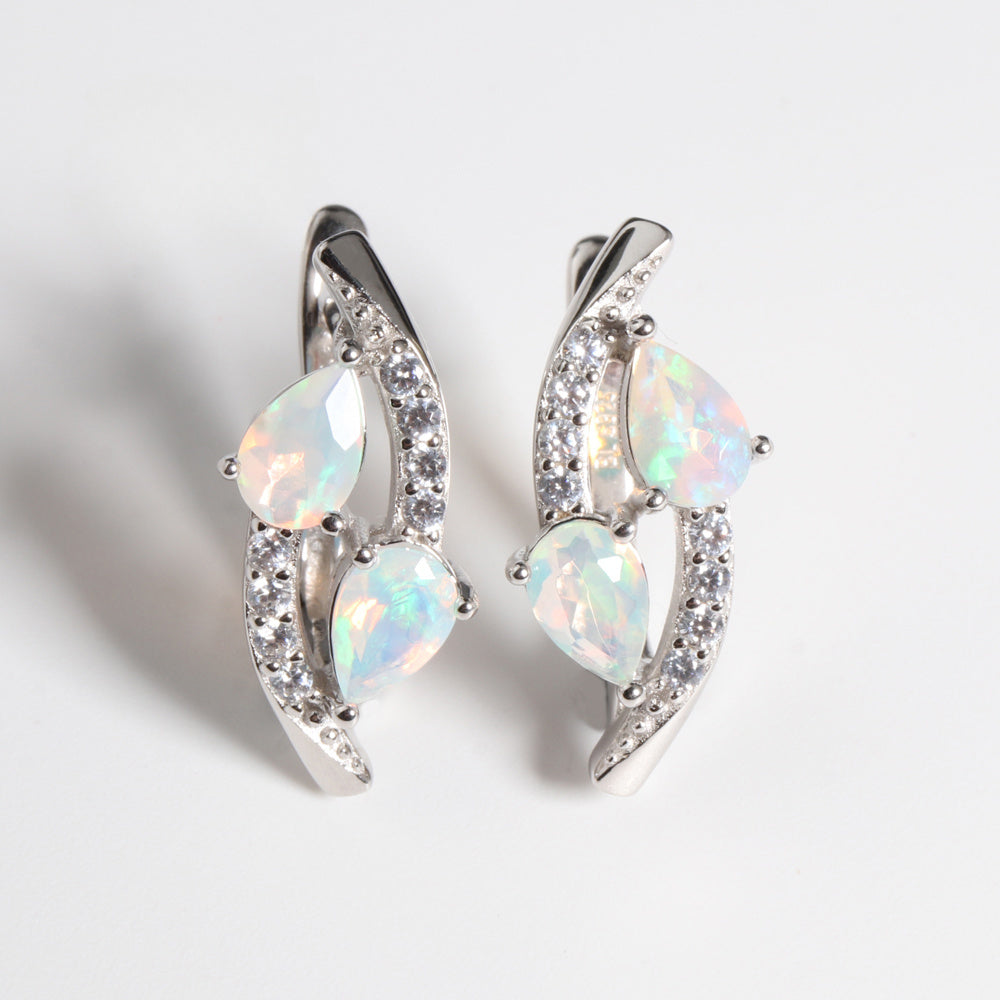 ‘Laguna’ Double Pear Opal Sweep Earrings – front white