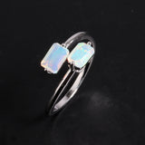 ‘Laramie’ Double Rectangle Opal Open Ring – front silver