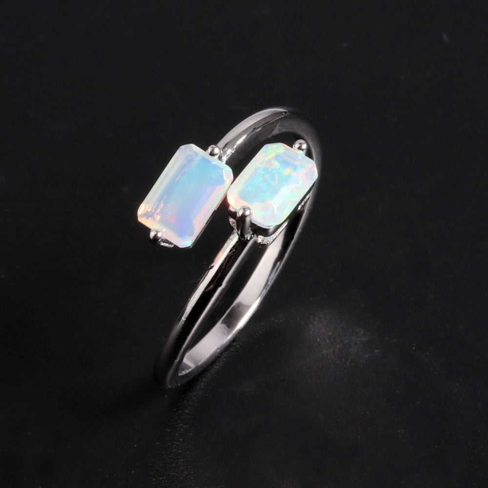 ‘Laramie’ Double Rectangle Opal Open Ring – front silver