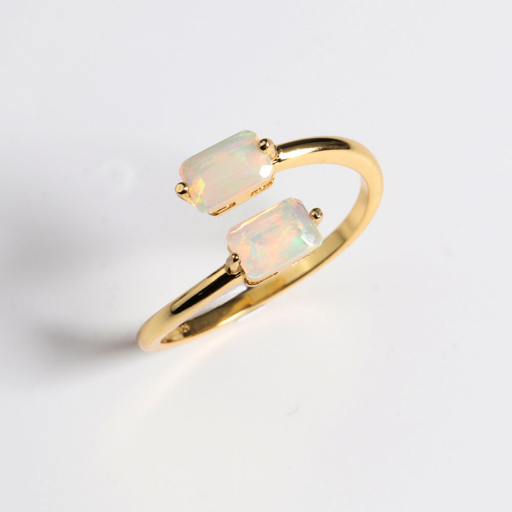 ‘Laramie’ Double Rectangle Opal Open Ring – white bg gold