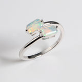 ‘Laramie’ Double Rectangle Opal Open Ring – white bg silver