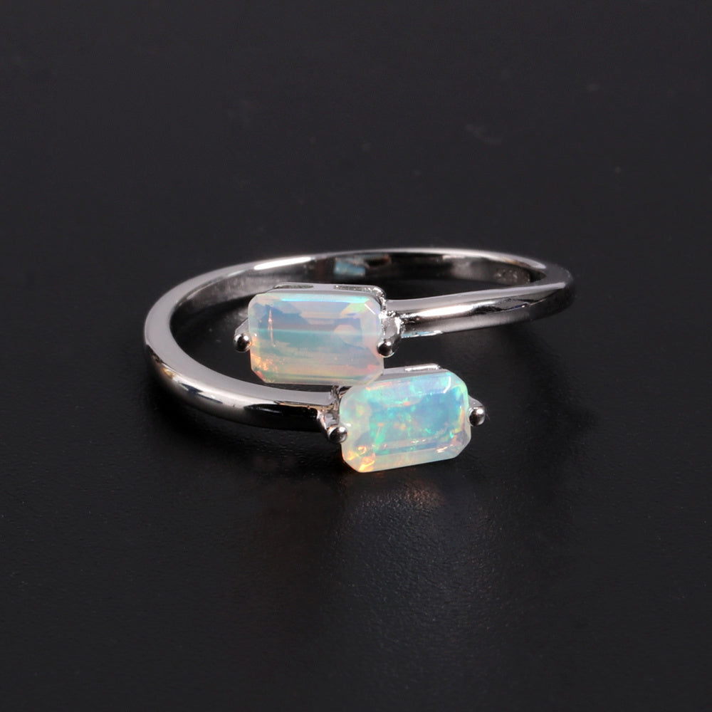 ‘Laramie’ Double Rectangle Opal Open Ring – side silver
