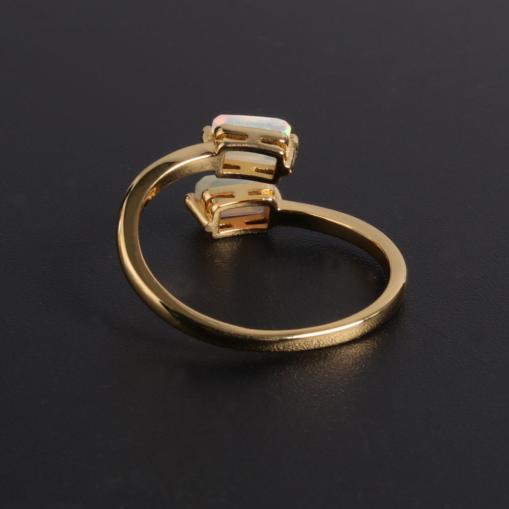 ‘Laramie’ Double Rectangle Opal Open Ring – back view gold