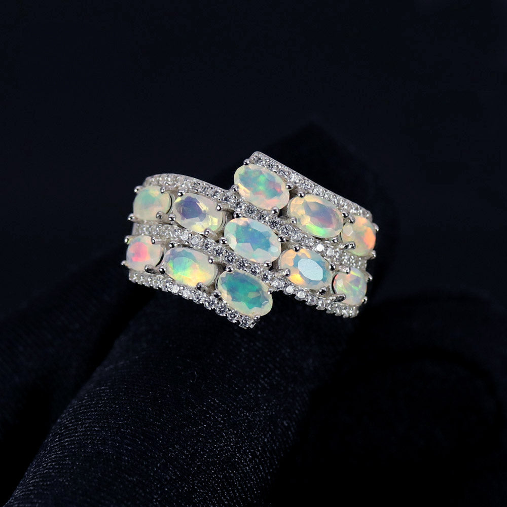 ‘Willa’ Double Row Opal Crossover Ring – top view
