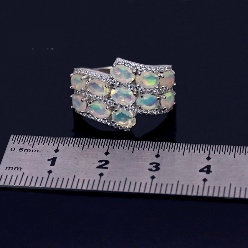 ‘Willa’ Double Row Opal Crossover Ring – with ruler