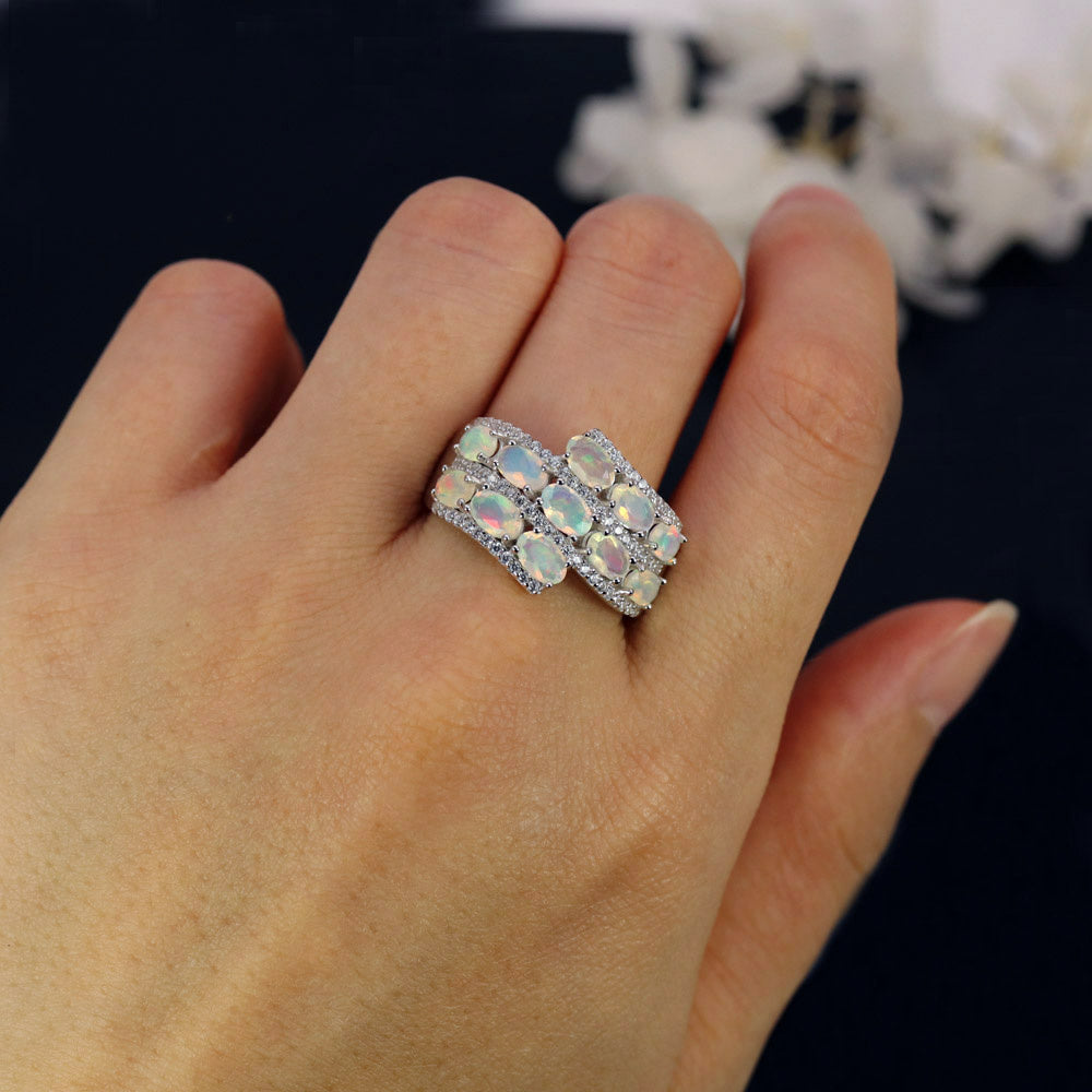 ‘Willa’ Double Row Opal Crossover Ring – on hand